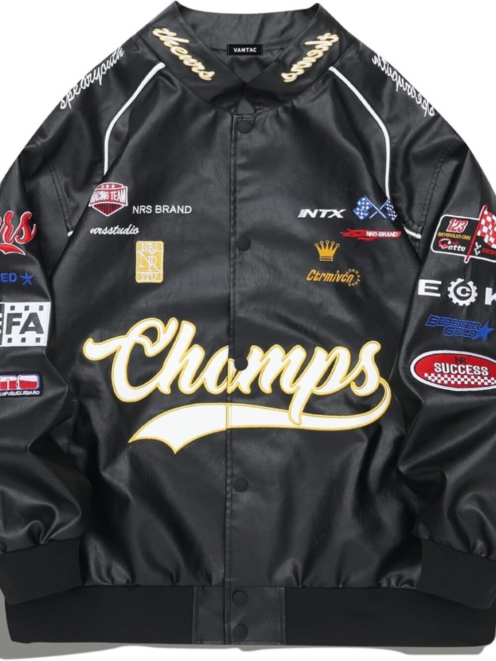 Faux Leather Motocross Jackets Oversized Vintage Racing Varsity Bomber Coat Men